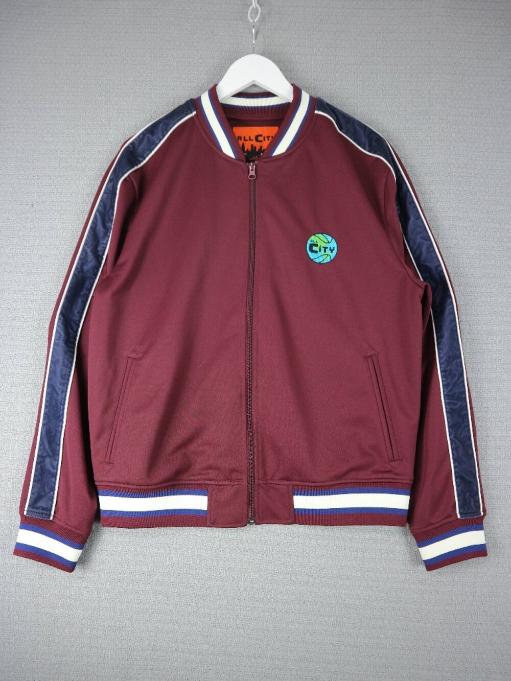 All City by Just Don Burgundy Velour Stripe Track Jacket Mens Large BNWT